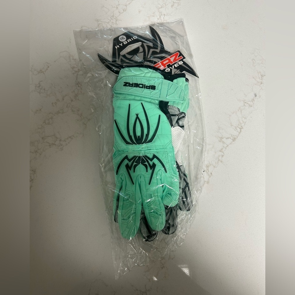 Spiderz Hybrid Youth Batting Gloves YXL Teal Black Softball Baseball